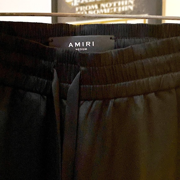 - New 🆕 AMIRI wide high waisted EXTRA LONG DRAWSTRING LEATHER stripe BLACK… - Picture 6 of 13